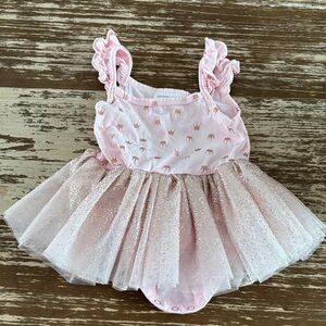 Pink Ruffled Baby Dress with Tulle Skirt with shiny crowns